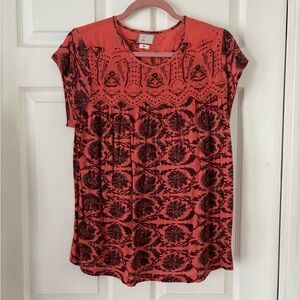 Coral and Black Patterned Women's Top